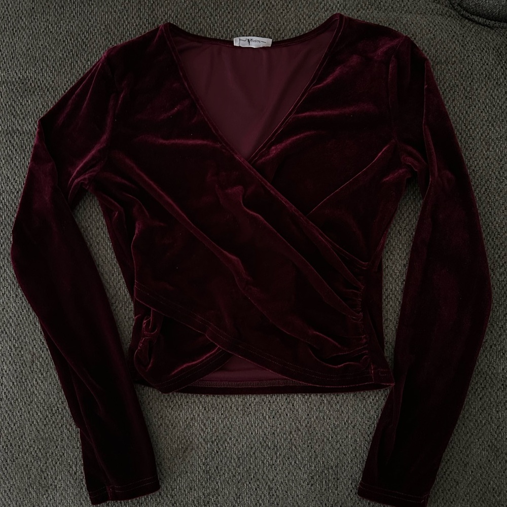 Elegant Velvet Wrap Top in Deep Burgundy